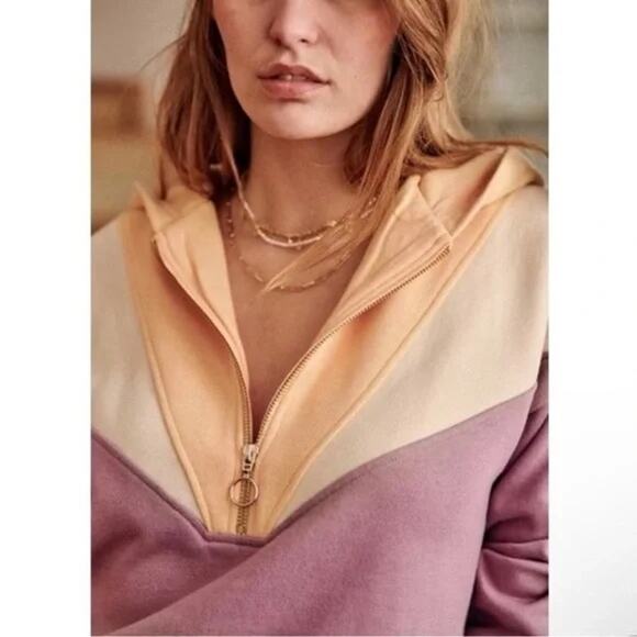 SEZANE‎ Tess Hooded Sweatshirt Size XXS Mauve Purple Yellow Chic French Pullover - Picture 5 of 16